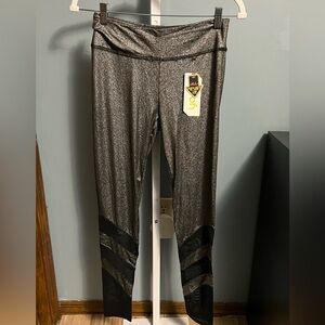 Yado Sport Metallic Shimmering Black Leggings with Mesh Detail NWT Medium
